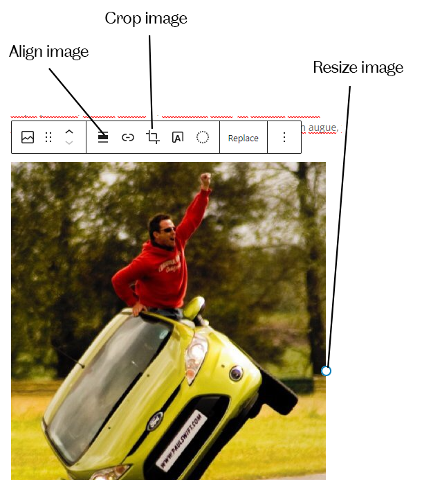 Screenshot showing the location of the Align image, Crop image and Resize image tools.